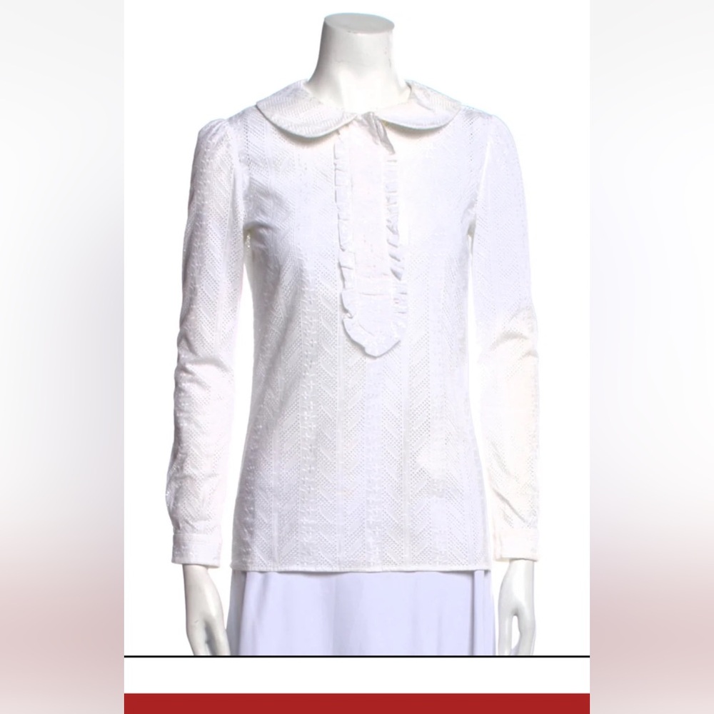 Saint Laurent eyelet ruffled and embroidered white shirt size small